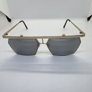 Vintage 1990s J-2 Geometric Sunglasses - Gold Metal Flat Top Brow Bar, Hexagonal